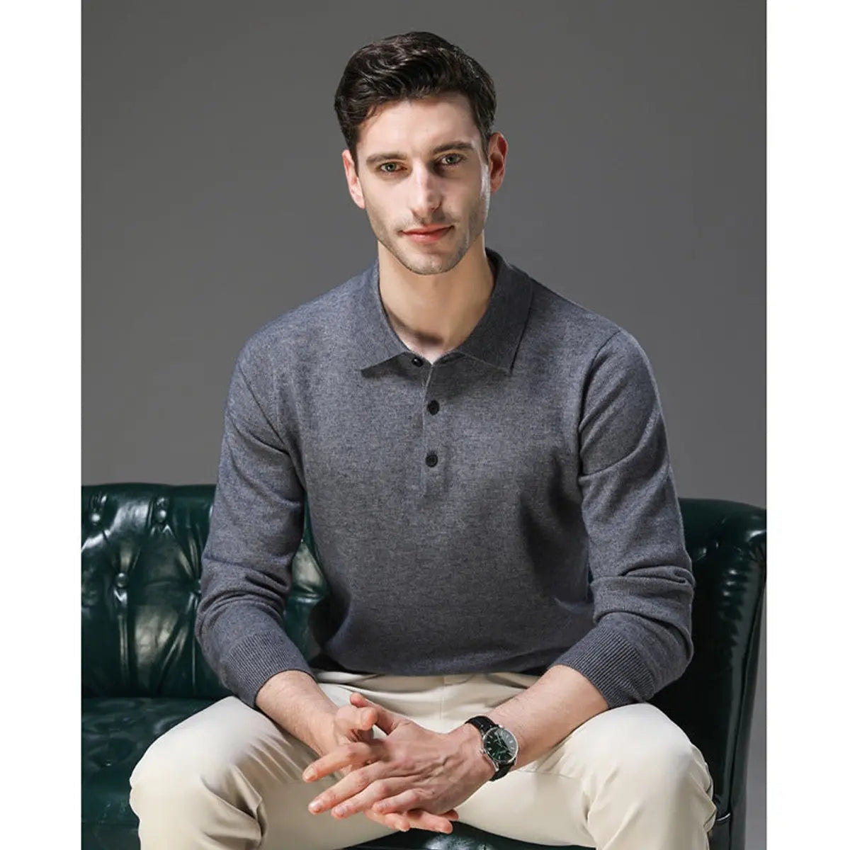 Henry | Men's Cashmere Polo Knit Sweater Long Sleeve Button Collar Jumper