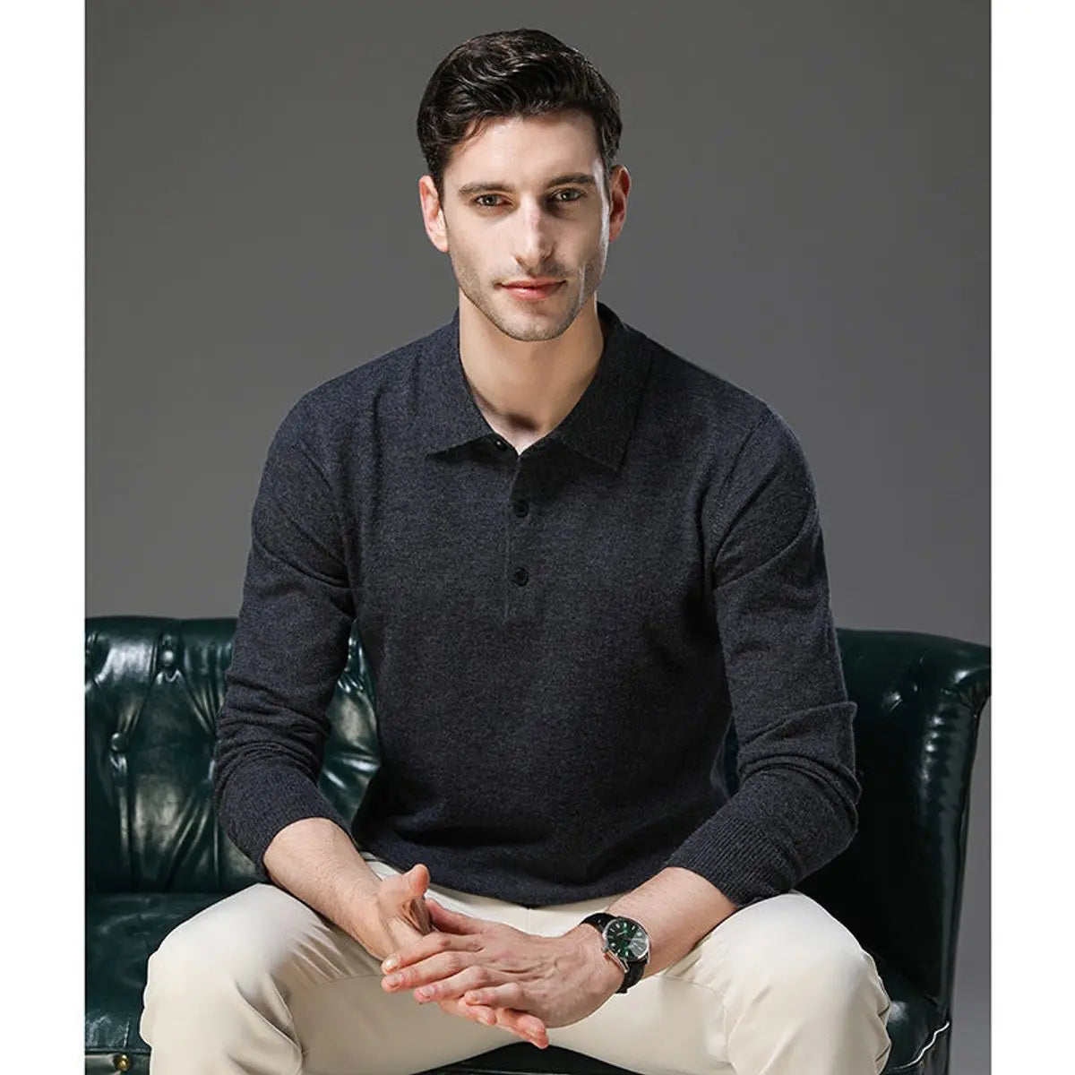 Henry | Men's Cashmere Polo Knit Sweater Long Sleeve Button Collar Jumper