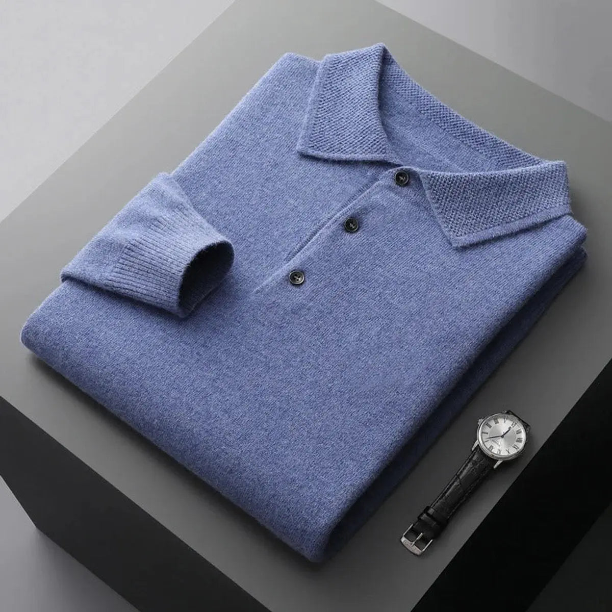 Henry | Men's Cashmere Polo Knit Sweater Long Sleeve Button Collar Jumper