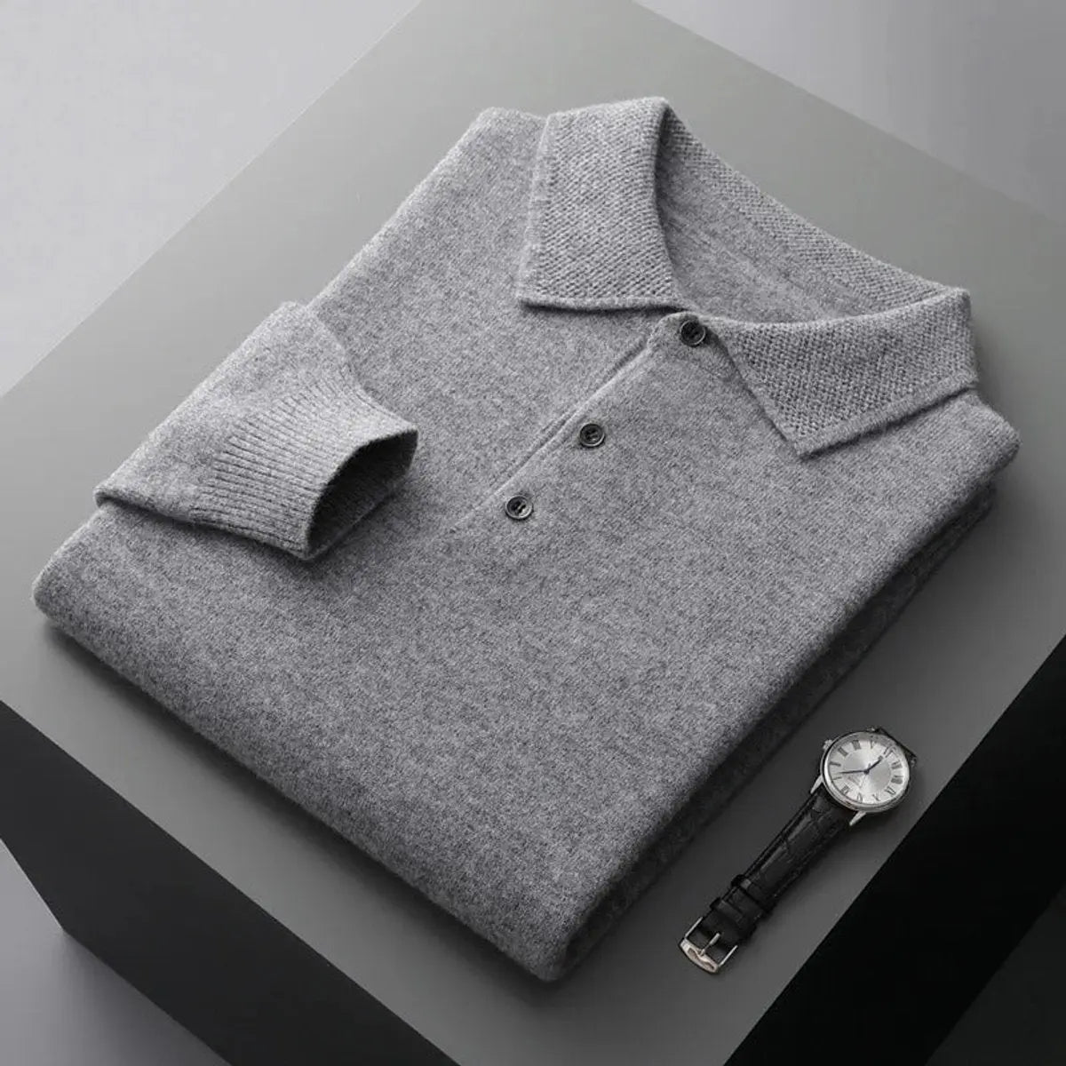 Henry | Men's Cashmere Polo Knit Sweater Long Sleeve Button Collar Jumper