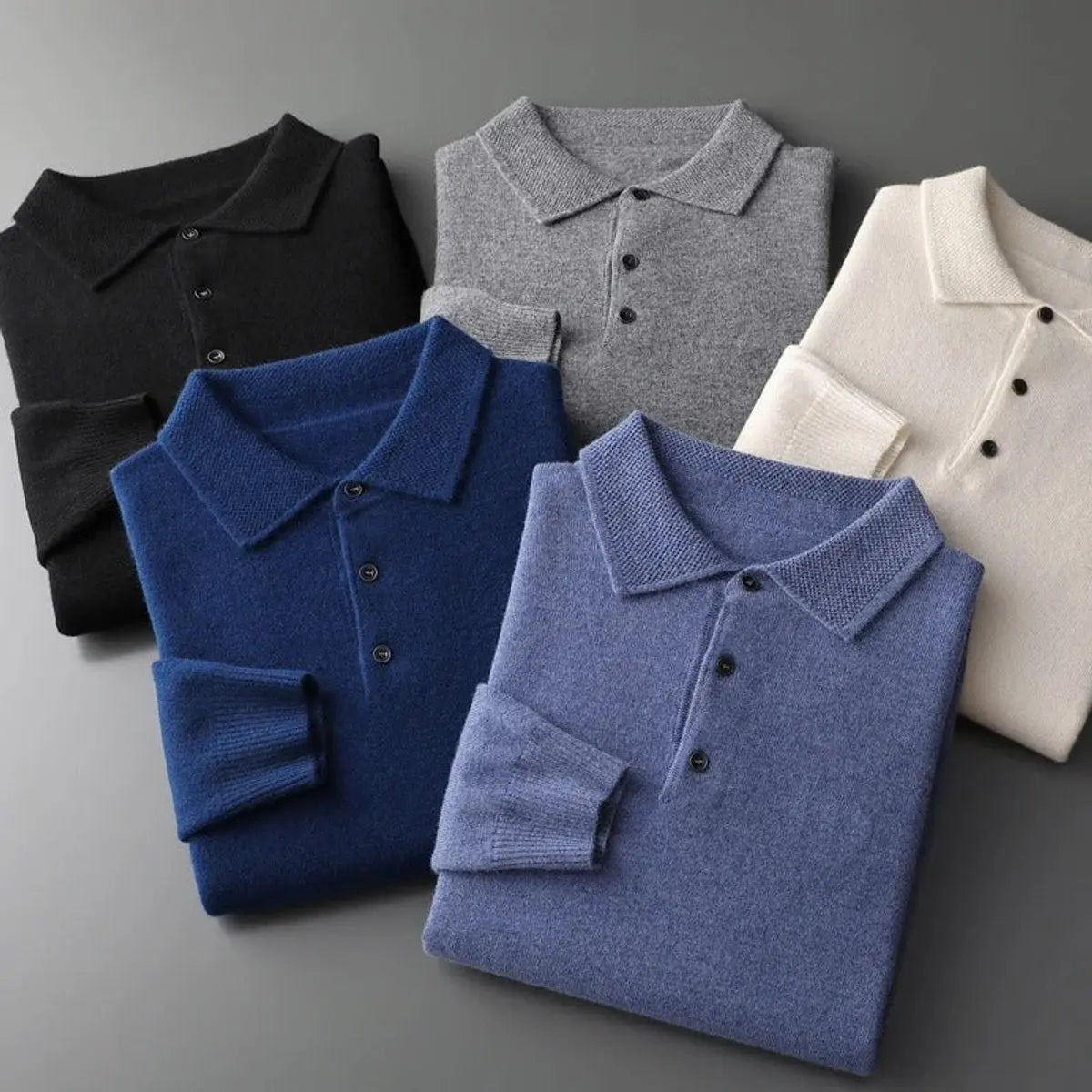 Henry | Men's Cashmere Polo Knit Sweater Long Sleeve Button Collar Jumper