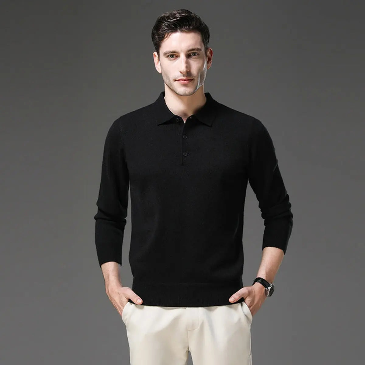 Henry | Men's Cashmere Polo Knit Sweater Long Sleeve Button Collar Jumper
