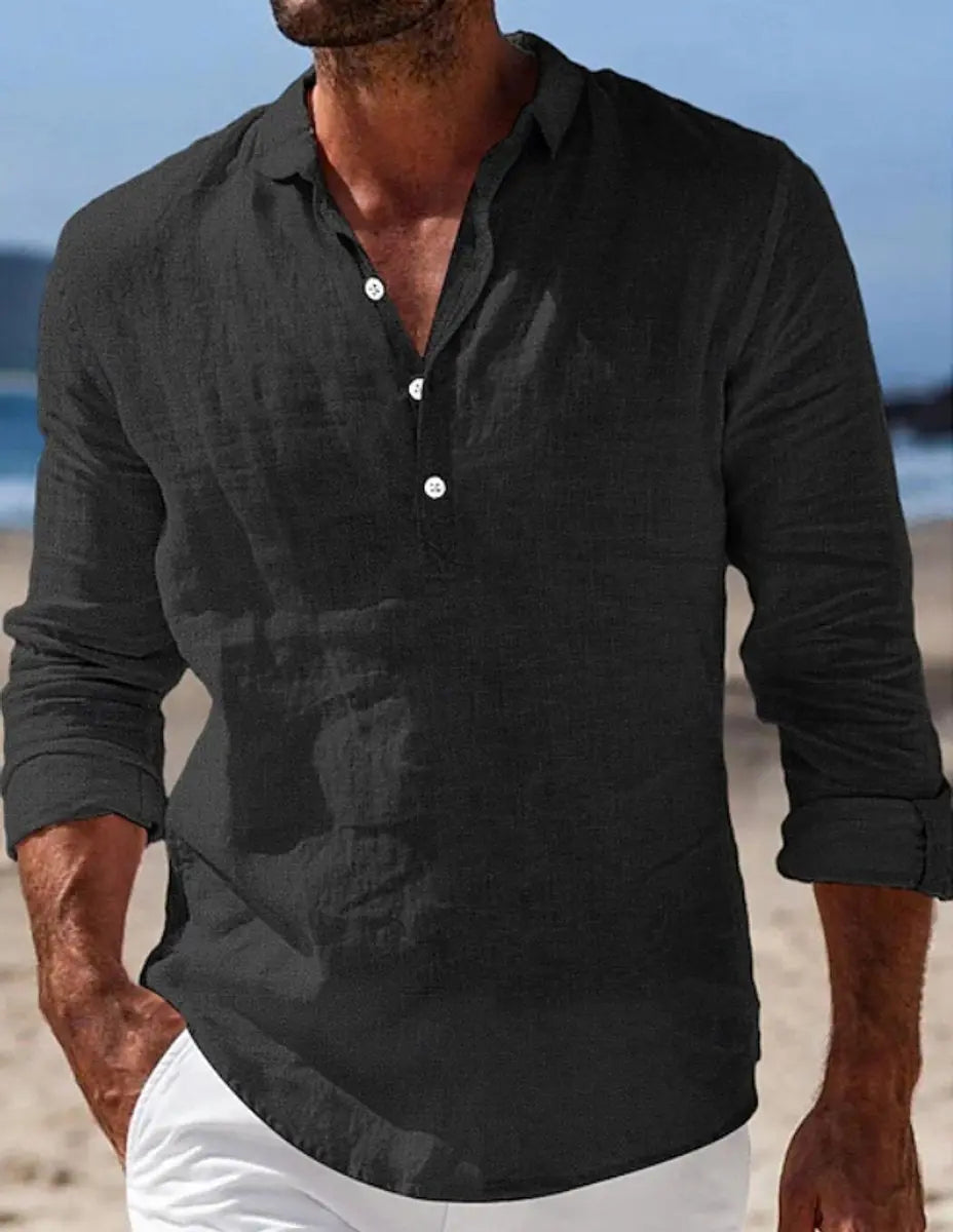 Oscar | Men's Relaxed-Fit Linen Long-Sleeve Henley Shirt