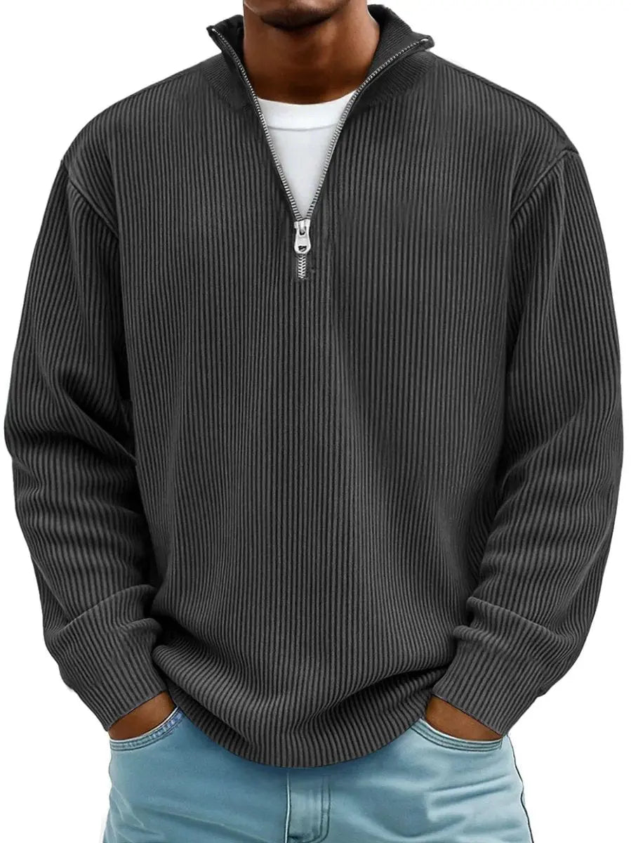 Alfie | Men's Ribbed Knit Sweater Quarter-Zip Pullover Jumper