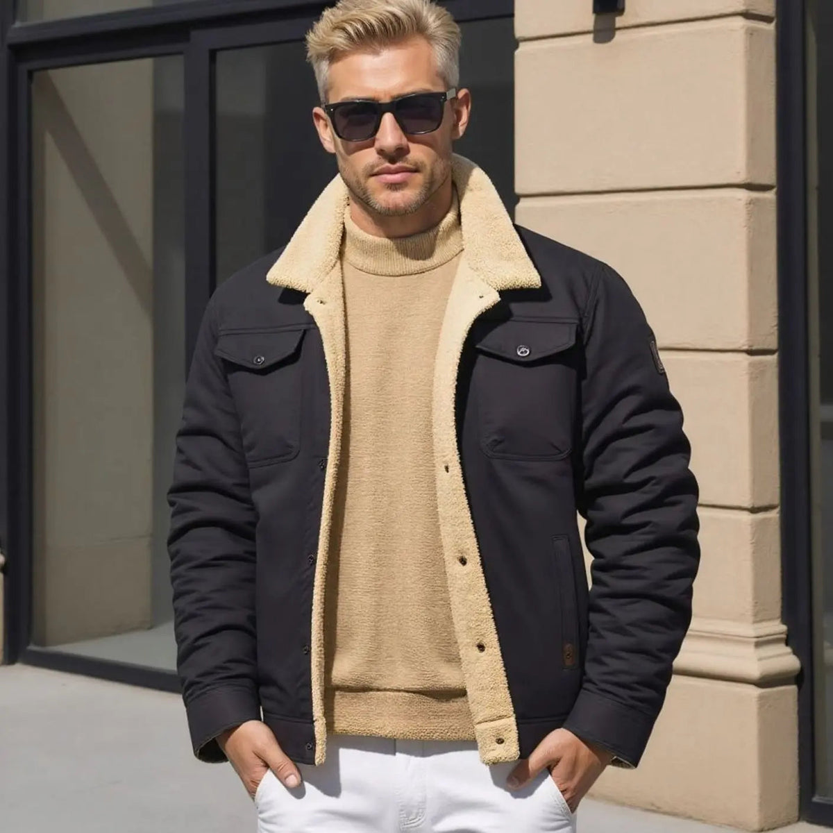 James | Men's Sherpa-Lined Relaxed-Fit Snap-Button Winter Jacket