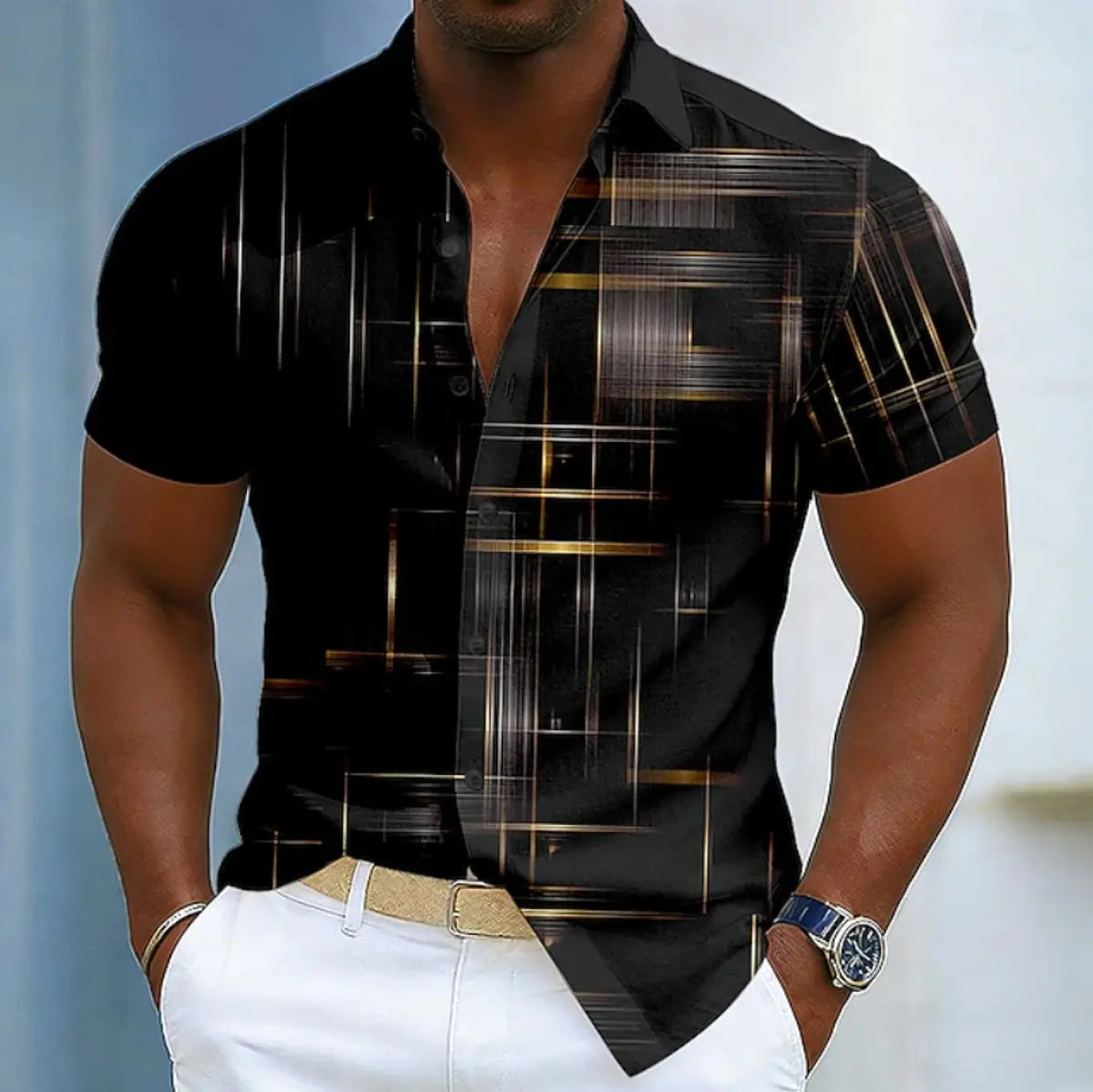 Noah | Men's Short Sleeve Geometric Print Relaxed-Fit Button-Up Shirt