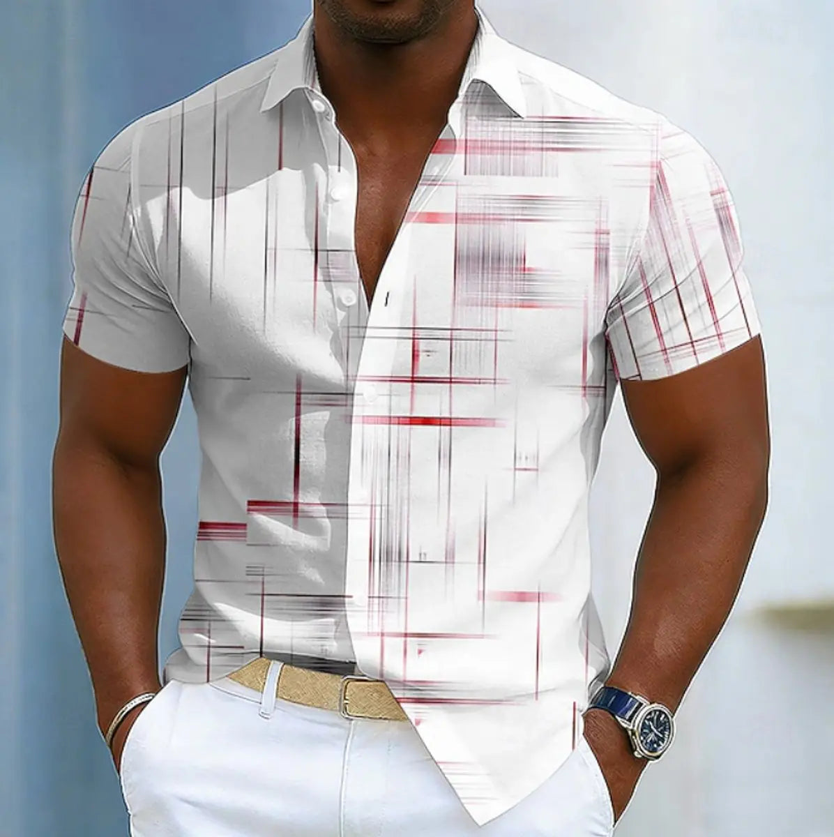 Noah | Men's Short Sleeve Geometric Print Relaxed-Fit Button-Up Shirt
