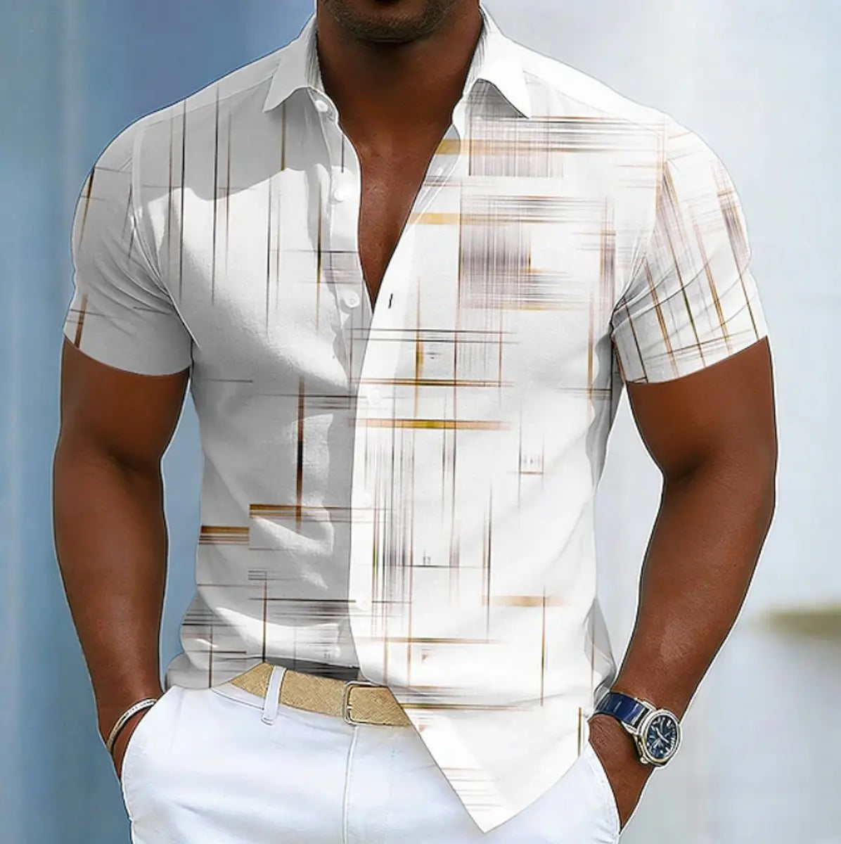 Noah | Men's Short Sleeve Geometric Print Relaxed-Fit Button-Up Shirt