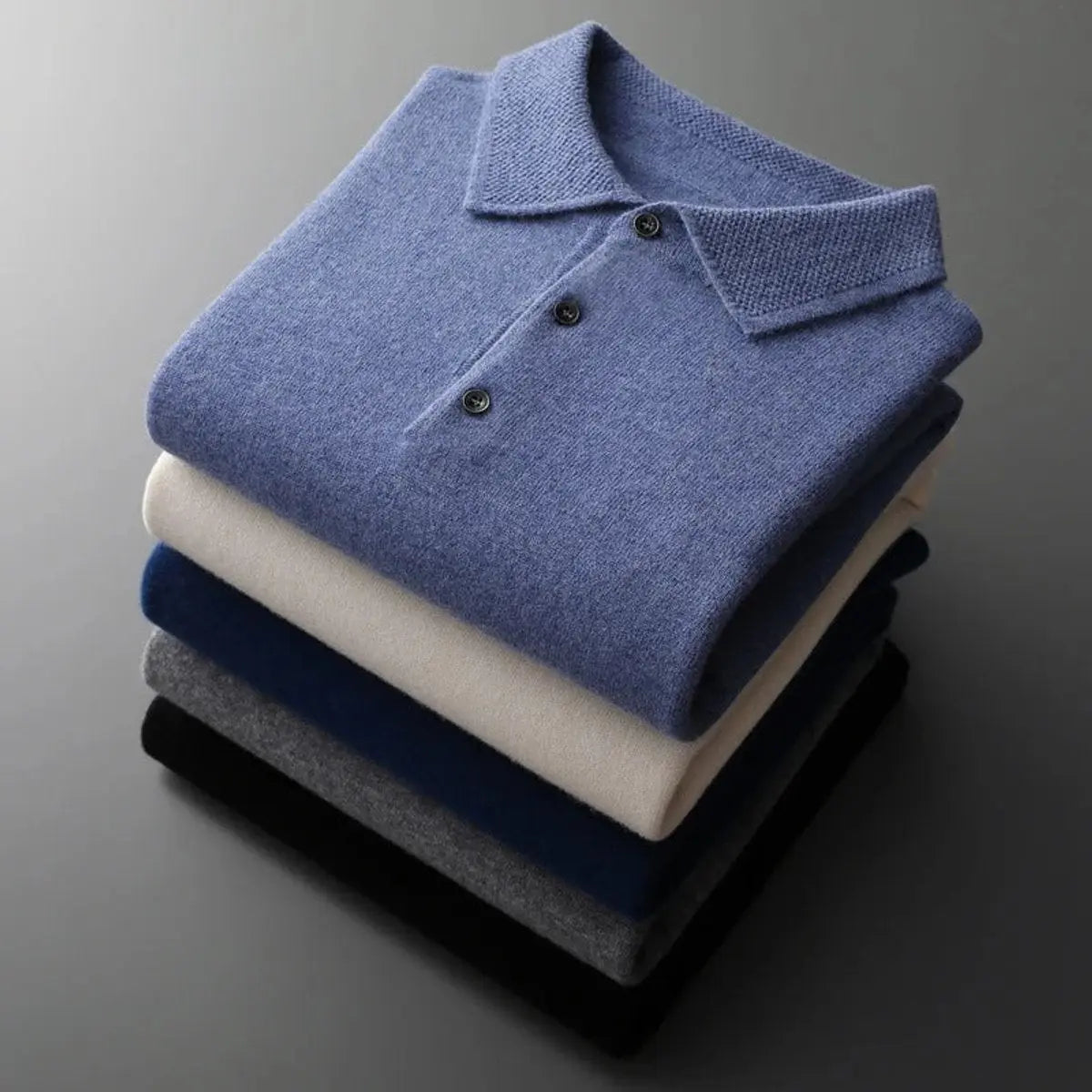 Henry | Men's Cashmere Polo Knit Sweater Long Sleeve Button Collar Jumper
