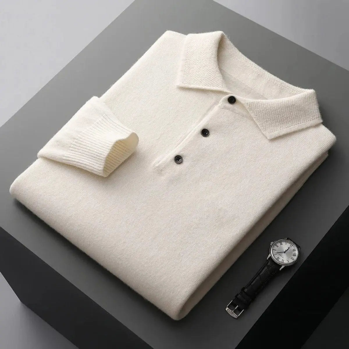 Henry | Men's Cashmere Polo Knit Sweater Long Sleeve Button Collar Jumper