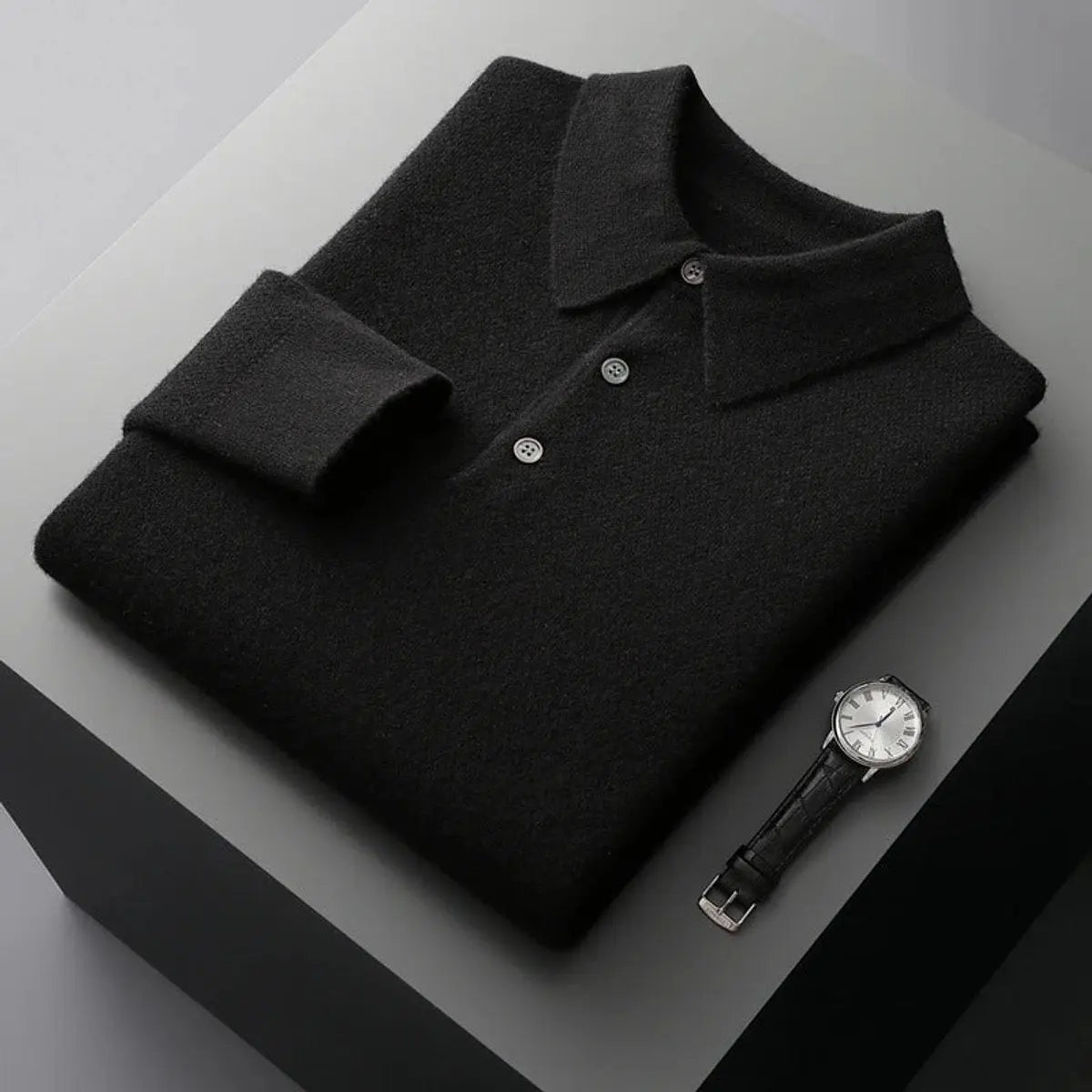 Henry | Men's Cashmere Polo Knit Sweater Long Sleeve Button Collar Jumper