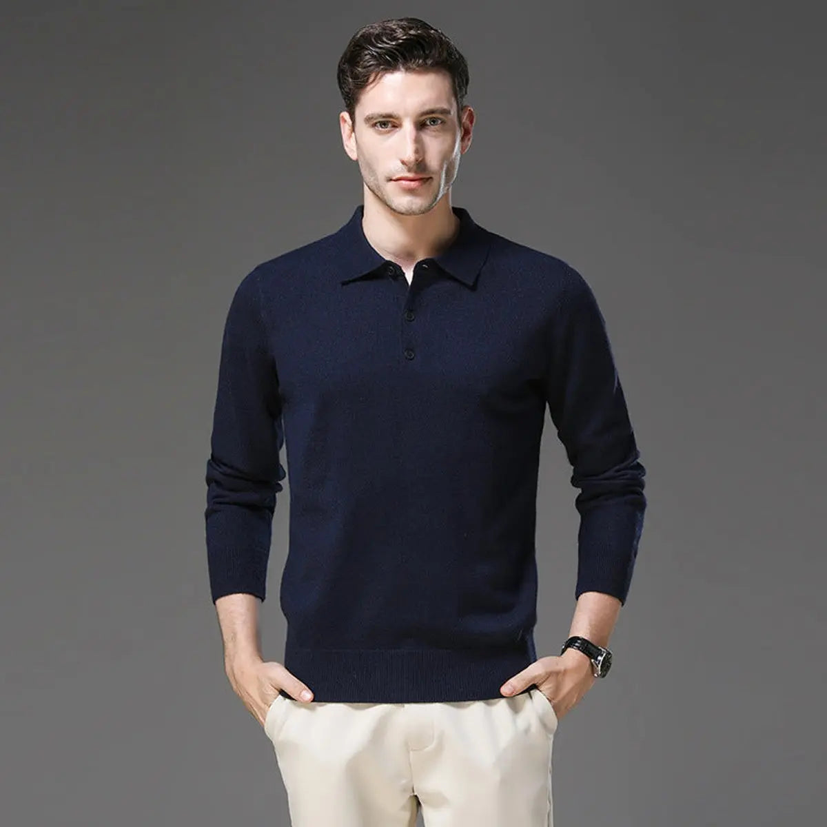 Henry | Men's Cashmere Polo Knit Sweater Long Sleeve Button Collar Jumper