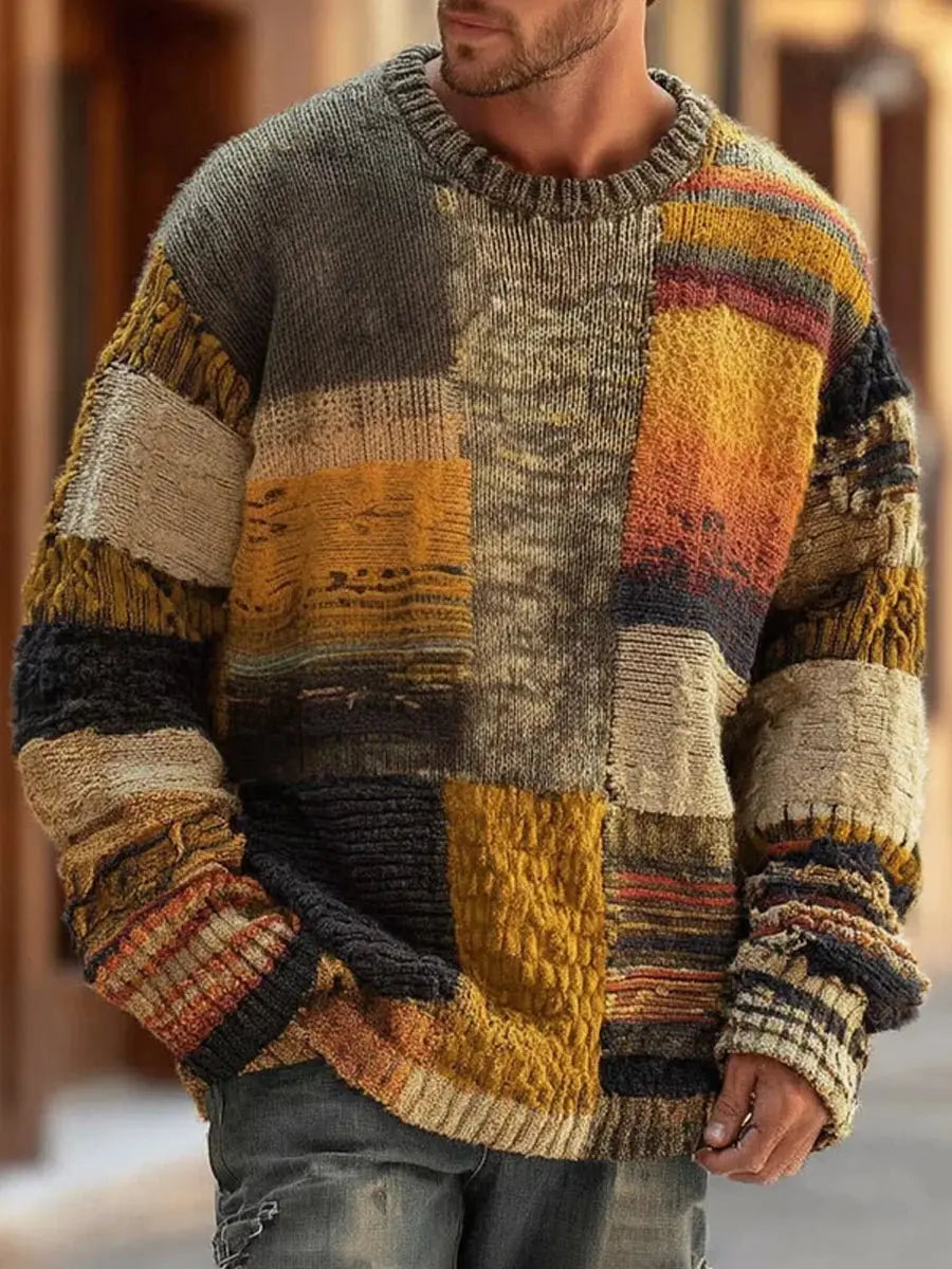 Muhammad | Men's Patchwork Colourblock Chunky Knit Sweater Pullover Jumper
