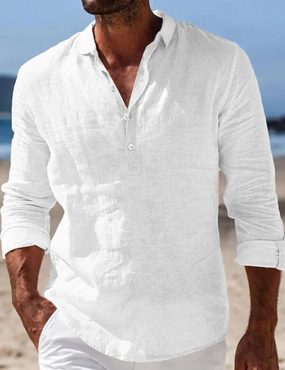 Oscar | Men's Relaxed-Fit Linen Long-Sleeve Henley Shirt