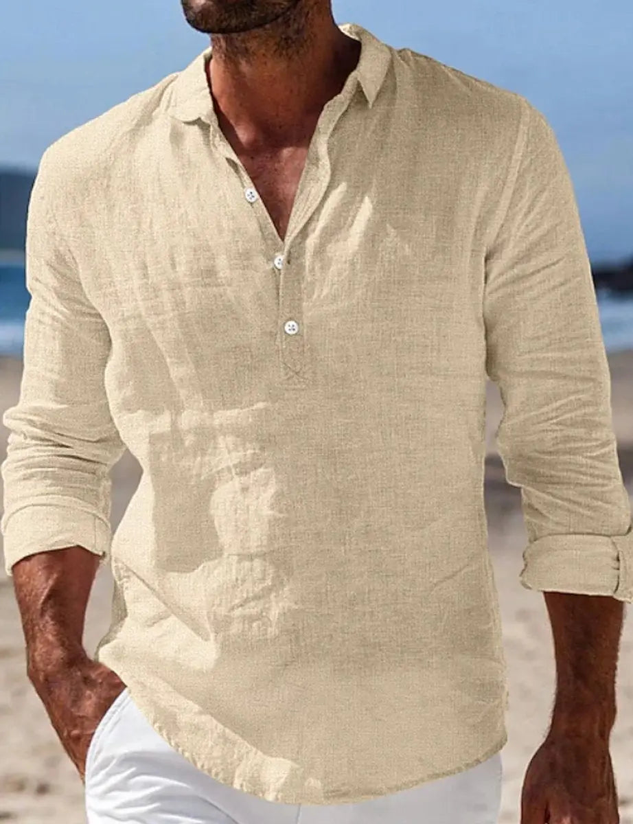 Oscar | Men's Relaxed-Fit Linen Long-Sleeve Henley Shirt