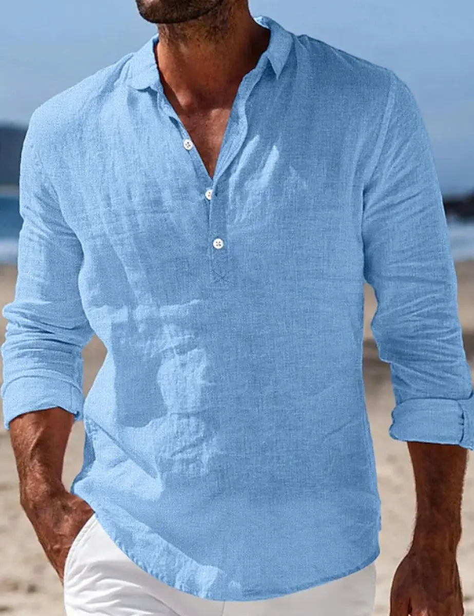 Oscar | Men's Relaxed-Fit Linen Long-Sleeve Henley Shirt