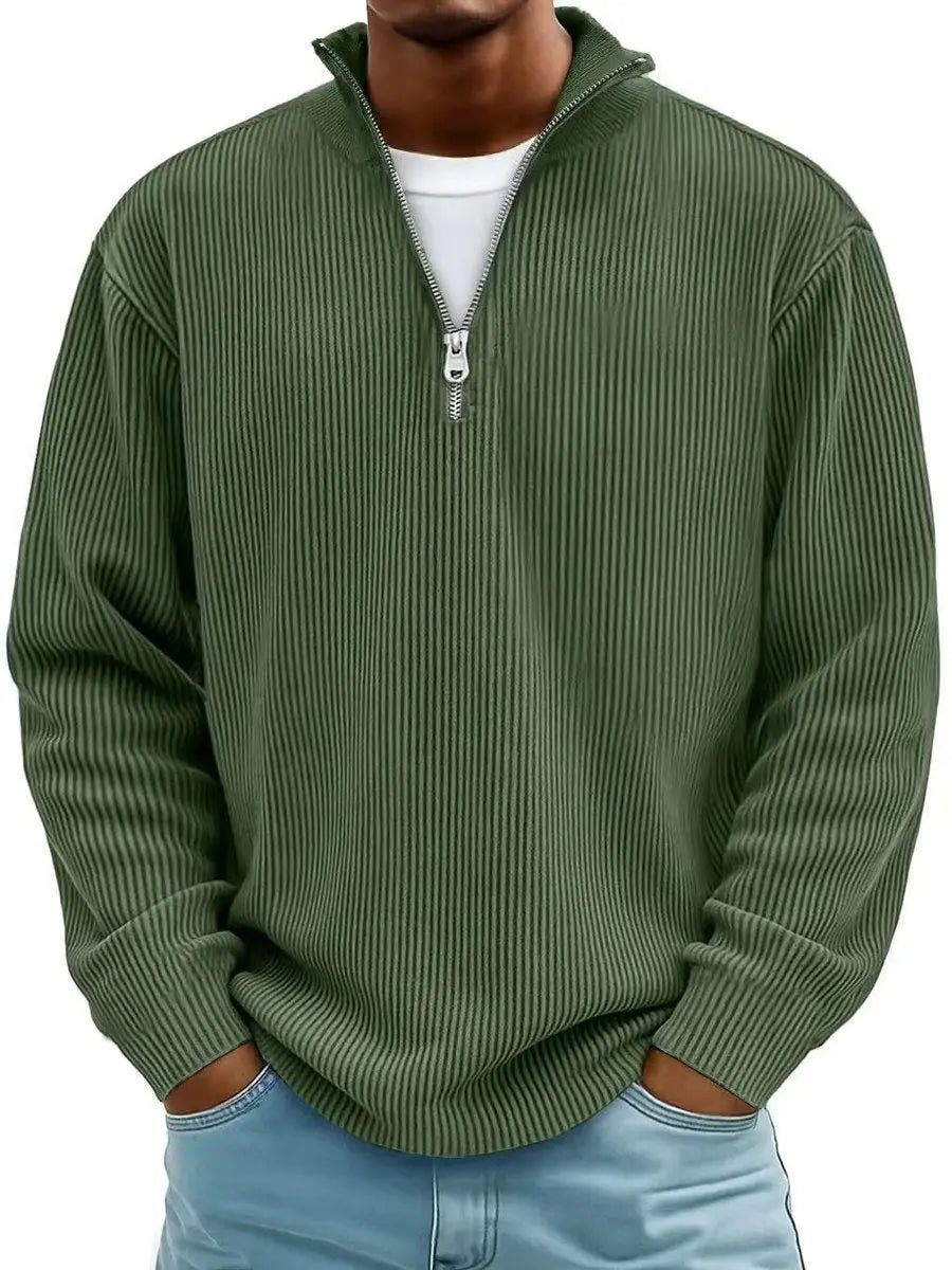 Alfie | Men's Ribbed Knit Sweater Quarter-Zip Pullover Jumper