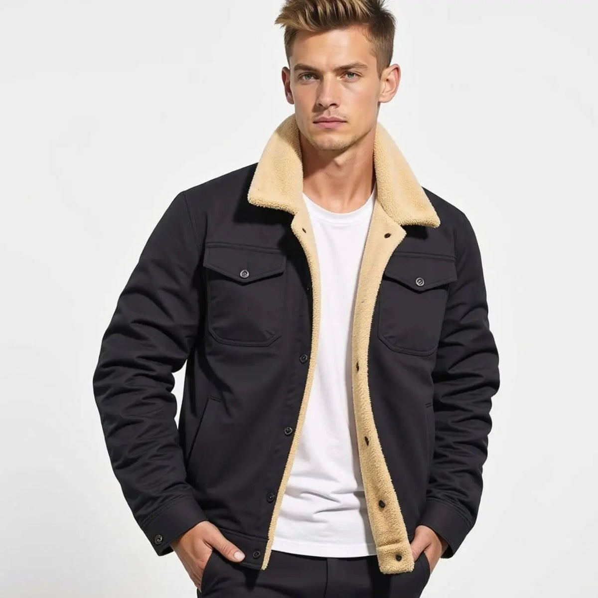 James | Men's Sherpa-Lined Relaxed-Fit Snap-Button Winter Jacket