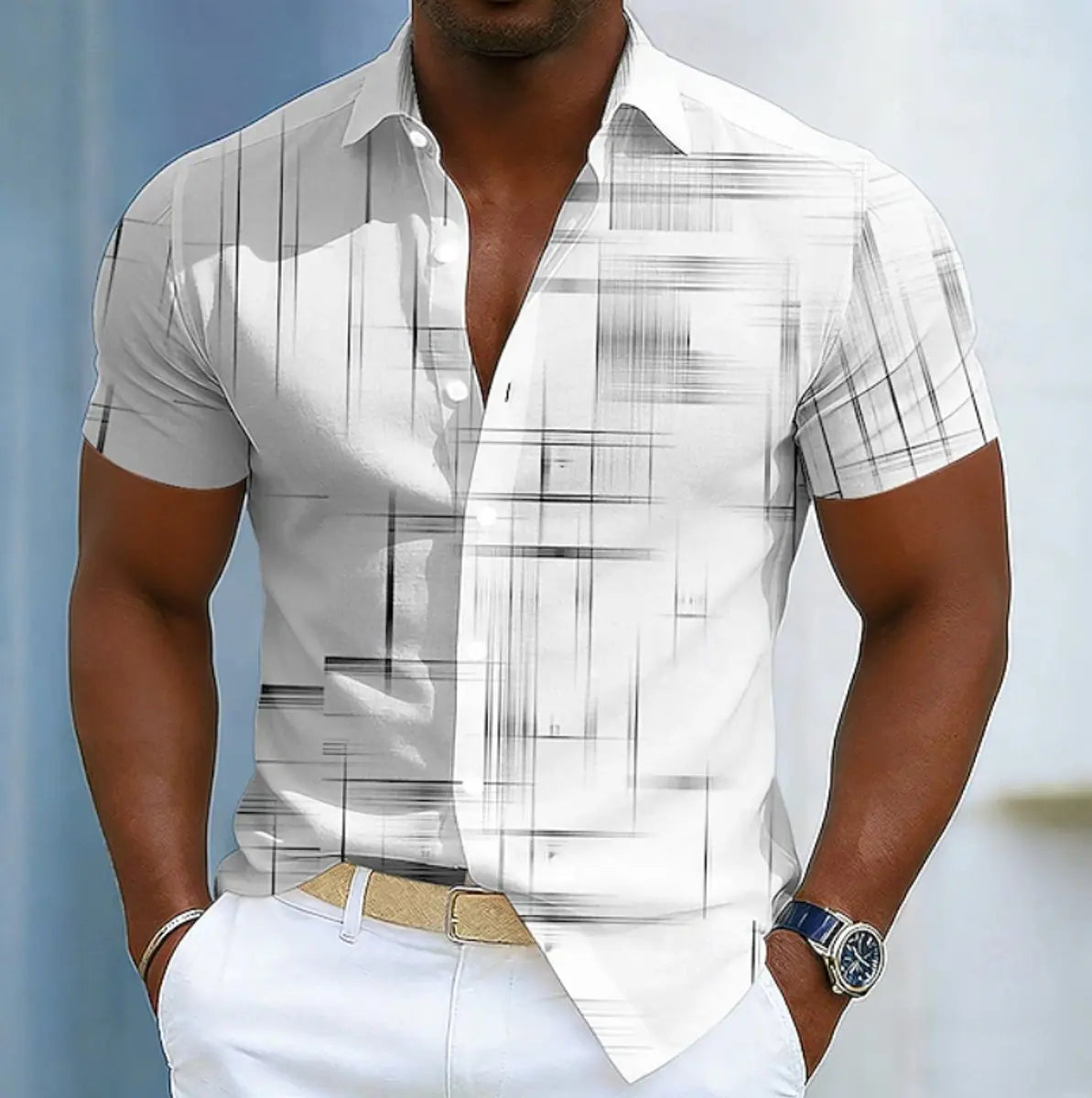 Noah | Men's Short Sleeve Geometric Print Relaxed-Fit Button-Up Shirt