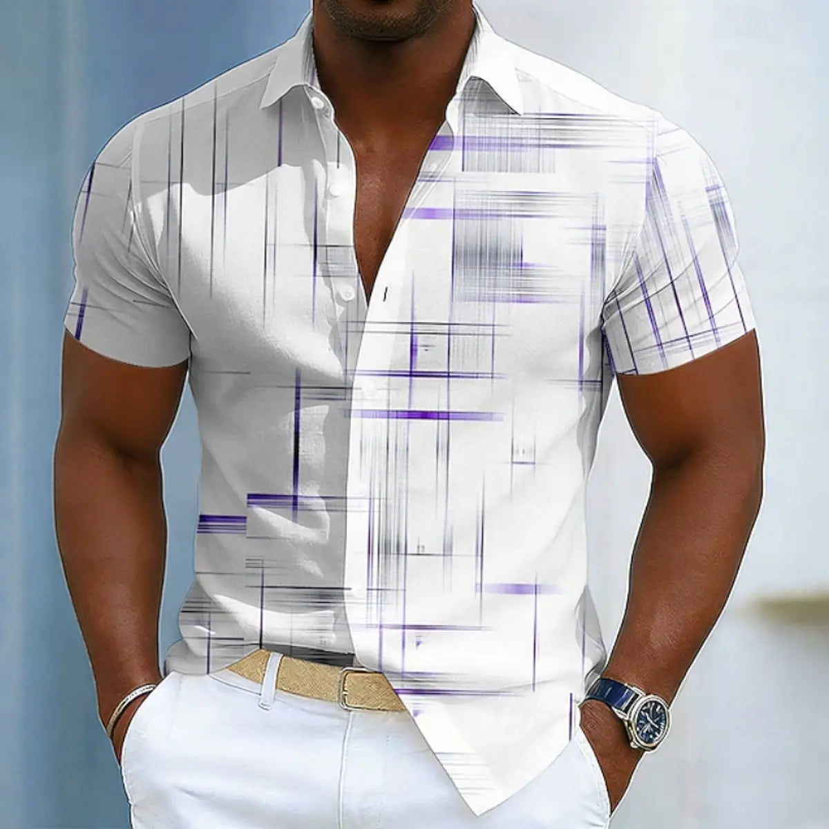 Noah | Men's Short Sleeve Geometric Print Relaxed-Fit Button-Up Shirt